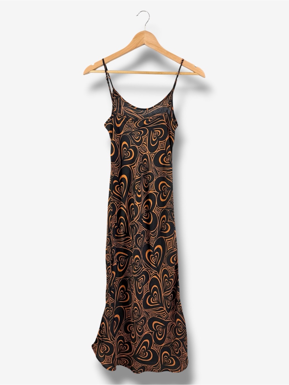 Lisa Says Gah Wild Hearts Midi Slip Dress Size XS Black Orange Casual Evening - Picture 9 of 12